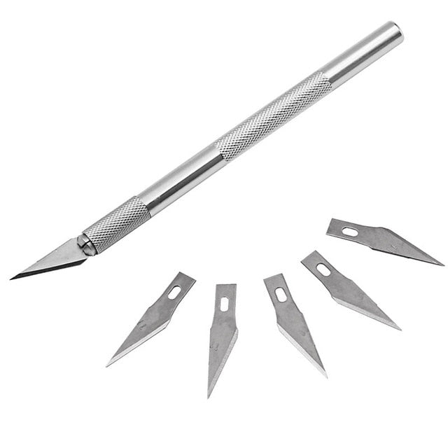 Non-Slip Metal Scalpel Knife Tools Kit Cutter Engraving Craft knives+5pcs Blades Mobile Phone PCB DIY Repair Hand Tools