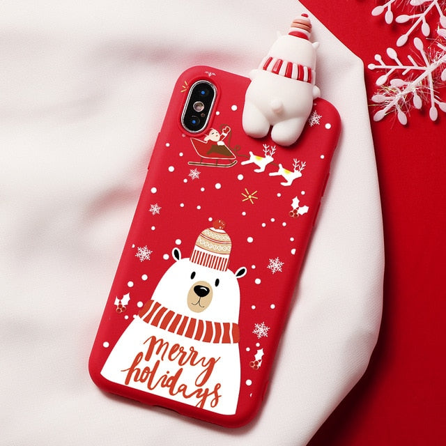 Christmas Cartoon Deer Case For iPhone XR 11 Pro XS Max X 5 5S Silicone Matte Cover For iphone 7 8 6 S 6S Plus 7Plus Case Bear