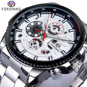 Forsining Three Dial Calendar Stainless Steel Men Mechanical Automatic Wrist Watches Top Brand Luxury Military Sport Male Clock