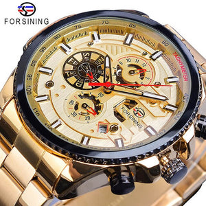 Forsining Three Dial Calendar Stainless Steel Men Mechanical Automatic Wrist Watches Top Brand Luxury Military Sport Male Clock