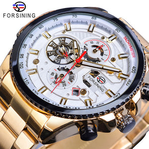 Forsining Three Dial Calendar Stainless Steel Men Mechanical Automatic Wrist Watches Top Brand Luxury Military Sport Male Clock