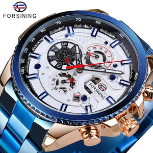 Forsining Three Dial Calendar Stainless Steel Men Mechanical Automatic Wrist Watches Top Brand Luxury Military Sport Male Clock