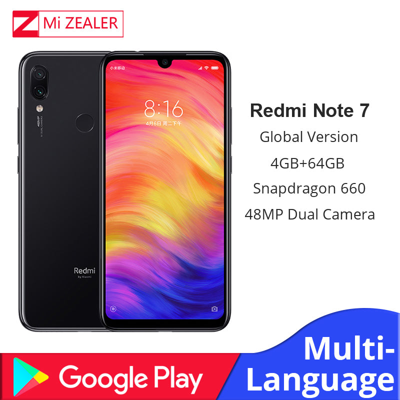 Global Version Xiaomi Redmi Note 7 4GB 64GB Mobile Phone Snapdragon 660 Octa Core 4000mAh 48MP 5MP Dual Cameras 6.3" Full Screen