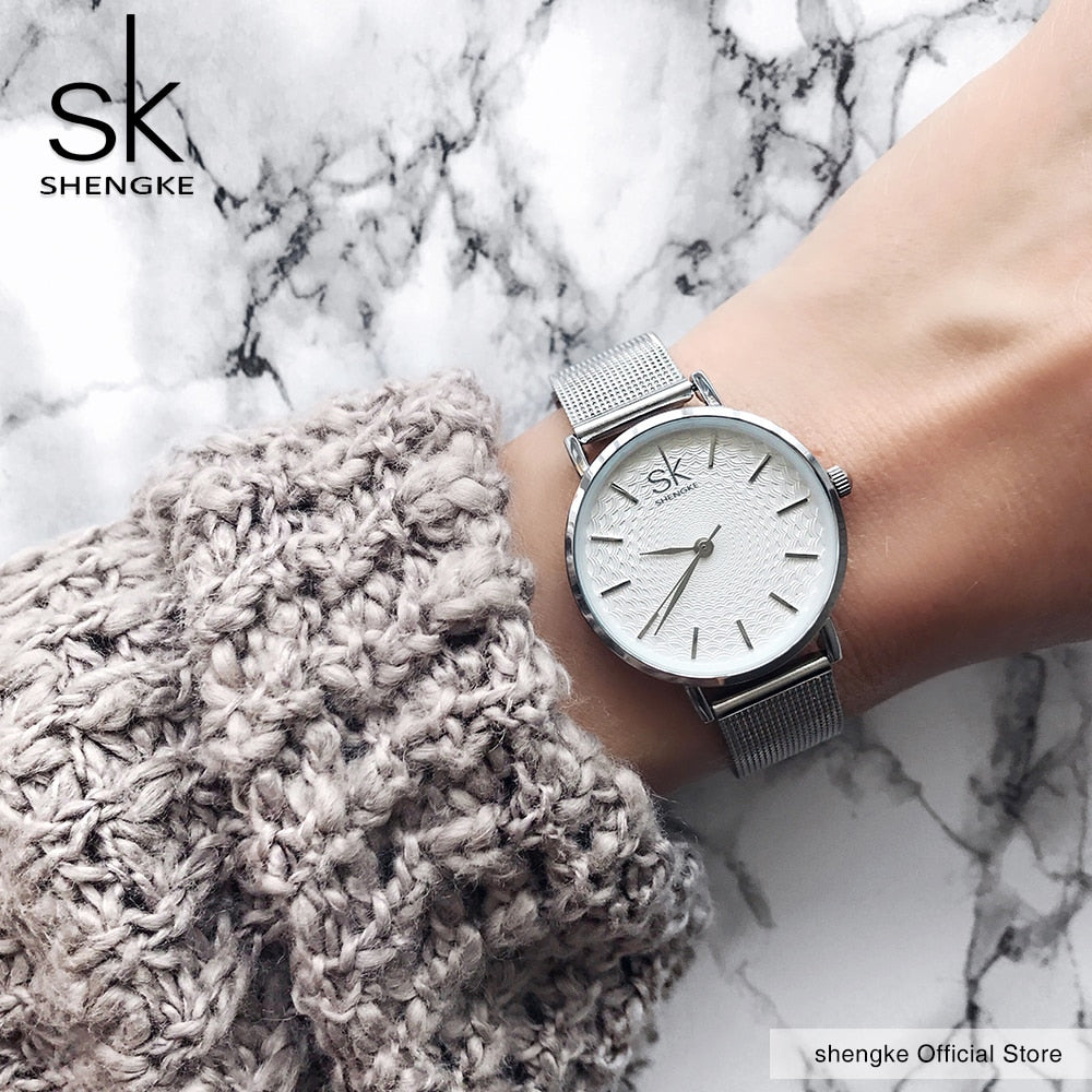 2018 SK Super Slim Sliver Mesh Stainless Steel Watches Women Top Brand Luxury Casual Clock Ladies Wrist Watch Relogio Feminino