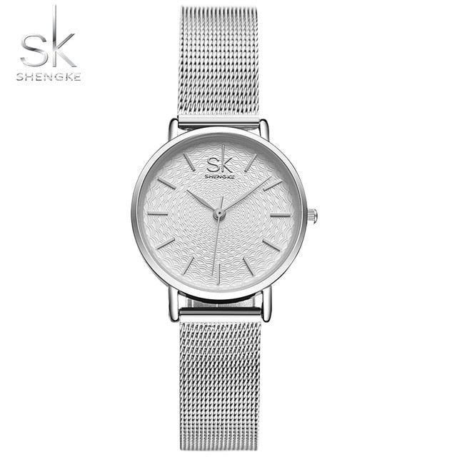 2018 SK Super Slim Sliver Mesh Stainless Steel Watches Women Top Brand Luxury Casual Clock Ladies Wrist Watch Relogio Feminino