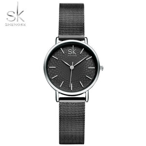 2018 SK Super Slim Sliver Mesh Stainless Steel Watches Women Top Brand Luxury Casual Clock Ladies Wrist Watch Relogio Feminino